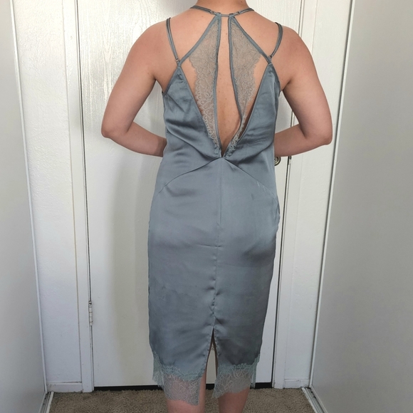 H&M pale green gray lace slip dress midi size 8 - Picture 2 of 8